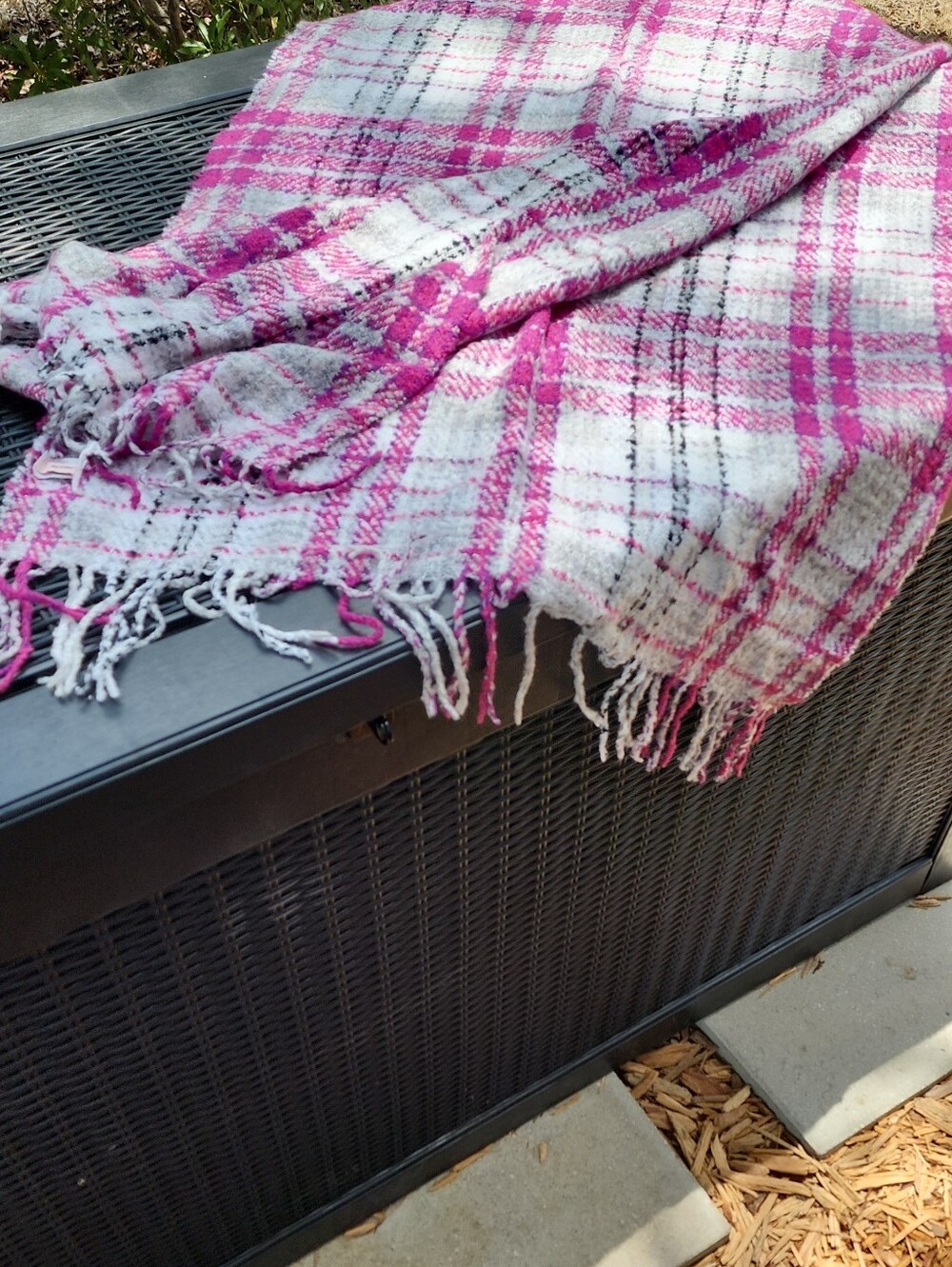 Juicy Couture Pink and White Plaid Fringe Wrap/Scarf